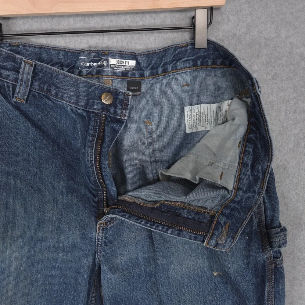 Carhartt Loose Fit Mens Size 36x32 Distressed Grunge Blue Denim Jeans BD4941-M